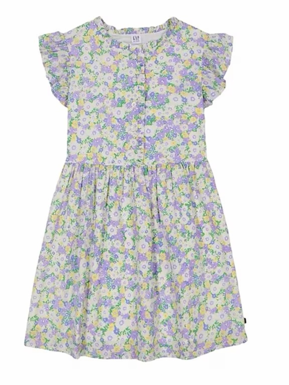 Gap Kids Girls Floral Ruffle-Sleeve Dress - Purple & Yellow - size Small (6/6x)